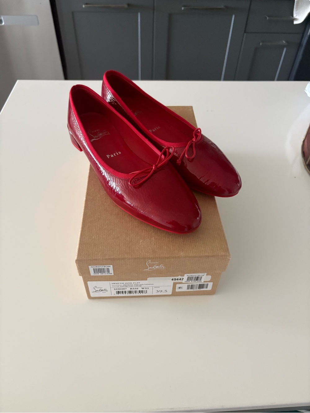 Christian Louboutin Glossy Red Patent Ballet Flats with Mini Bow